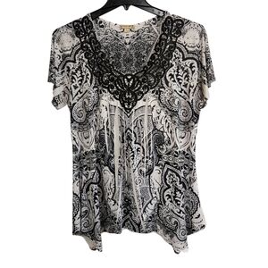 Energe World Wear Womens Sz XL Blouse Black White Y2K Embellished Whimsygoth